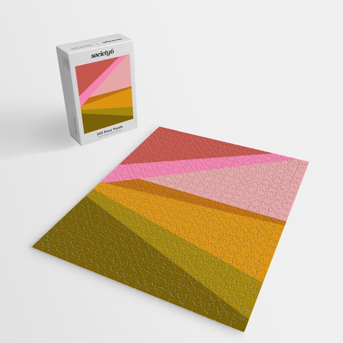 Colorful Geometric Abstract in Pink, Mustard, and Green Jigsaw Puzzle Gallery Image 2