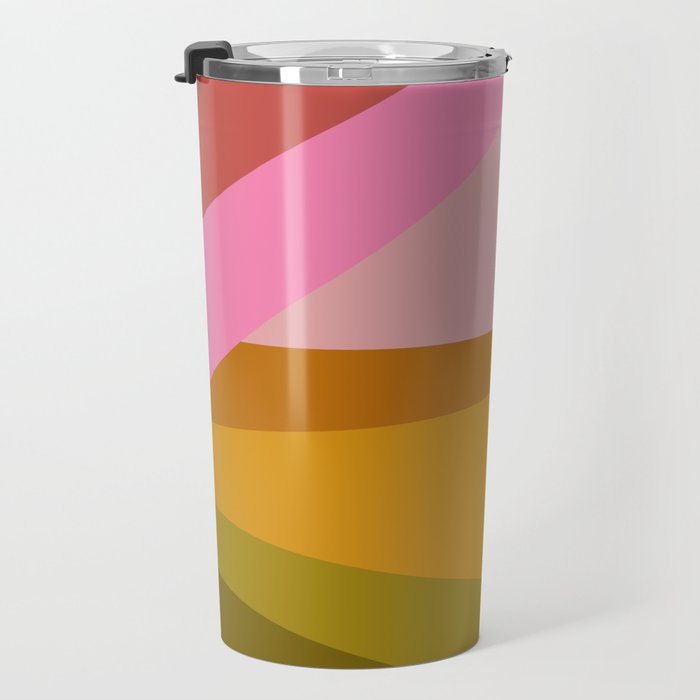 Colorful Geometric Abstract in Pink, Mustard, and Green Travel Mug Gallery Image 3