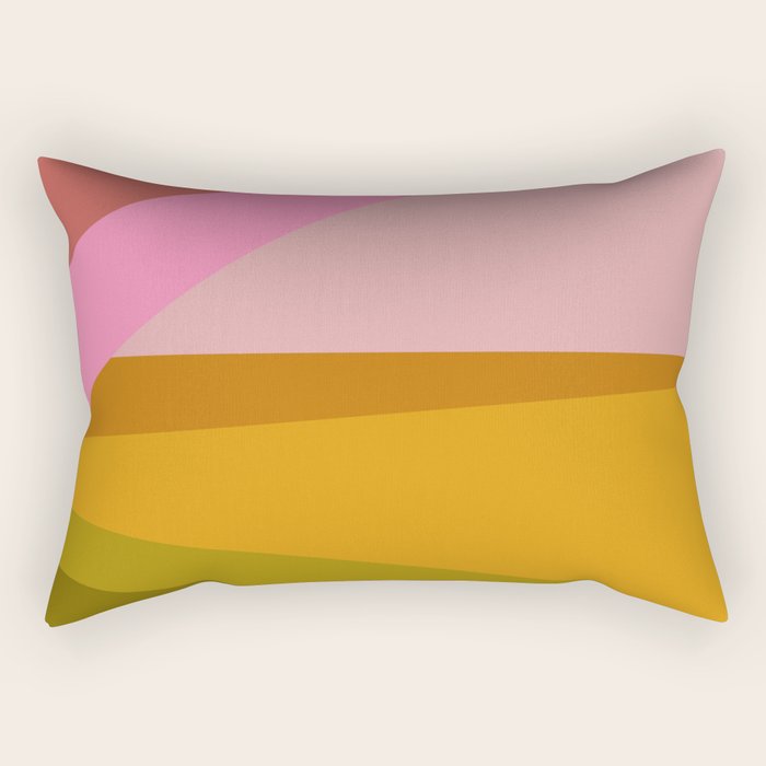 Colorful Geometric Abstract in Pink, Mustard, and Green Rectangular Pillow Gallery Image 1