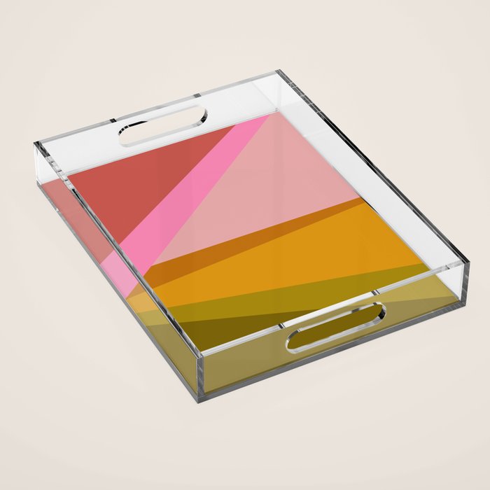 Colorful Geometric Abstract in Pink, Mustard, and Green Acrylic Tray Gallery Image 1