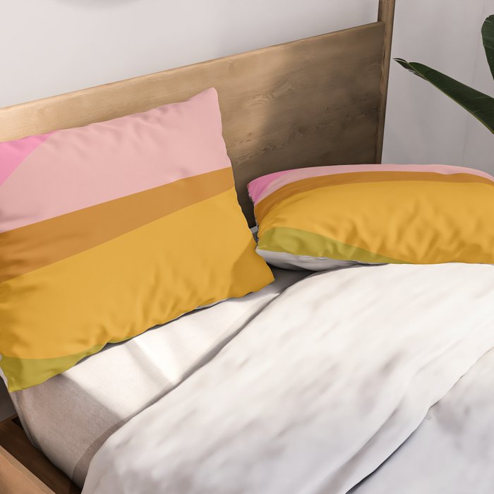 Colorful Geometric Abstract in Pink, Mustard, and Green Pillow Sham Gallery Image 2