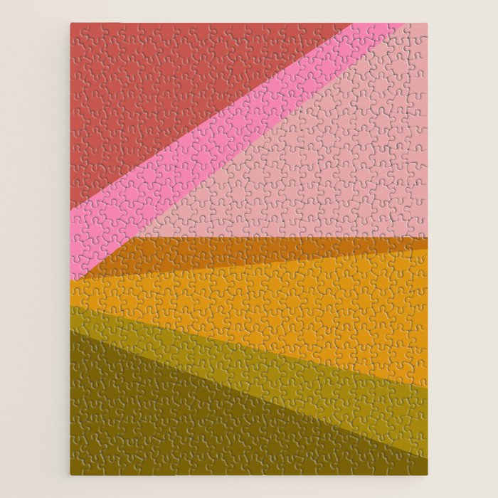 Colorful Geometric Abstract in Pink, Mustard, and Green Jigsaw Puzzle Gallery Image 1