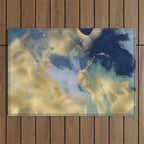Blue and Gold Textured Abstract Marble Art Print Outdoor Rug Gallery Image 1