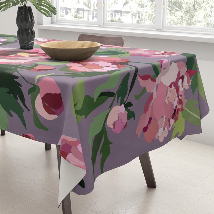 Happy peony lilac background Tablecloth Gallery Image 3