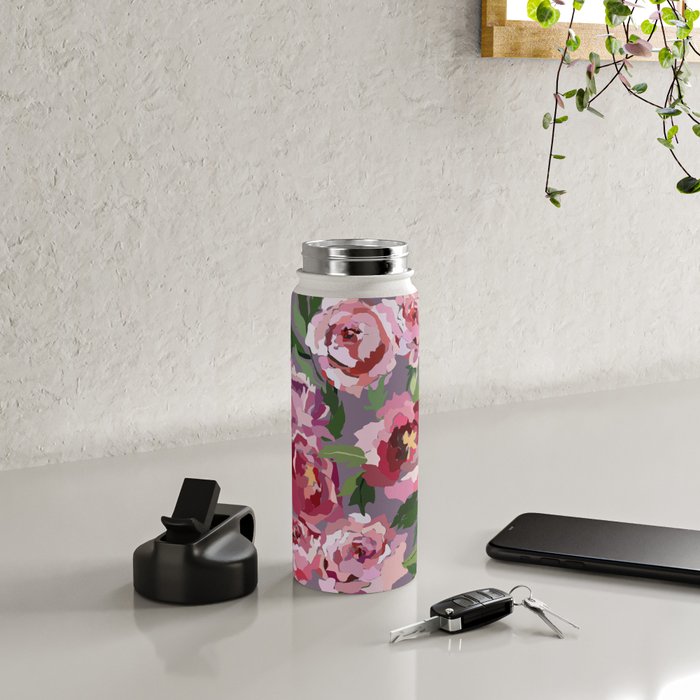 Happy peony lilac background Water Bottle Gallery Image 4