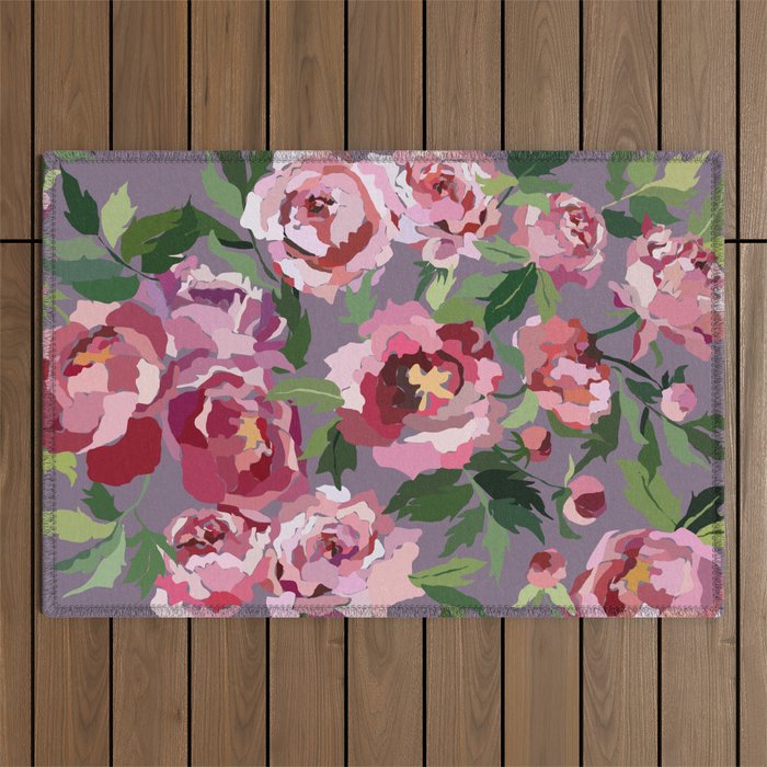 Happy peony lilac background Outdoor Rug Gallery Image 1