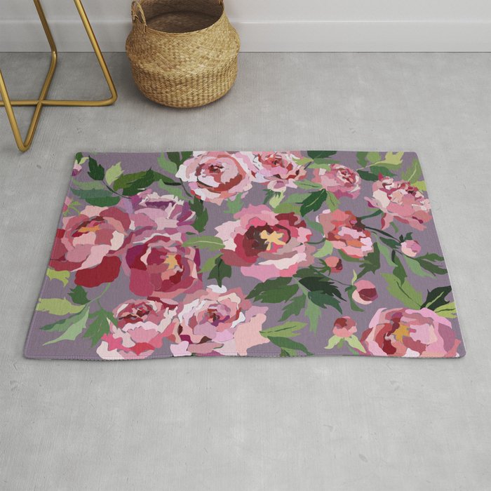 Happy peony lilac background Rug Gallery Image 1