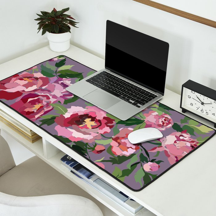 Happy peony lilac background Desk Mat Gallery Image 2