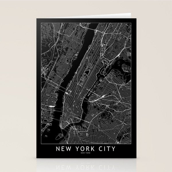 New York City Black Map Stationery Card