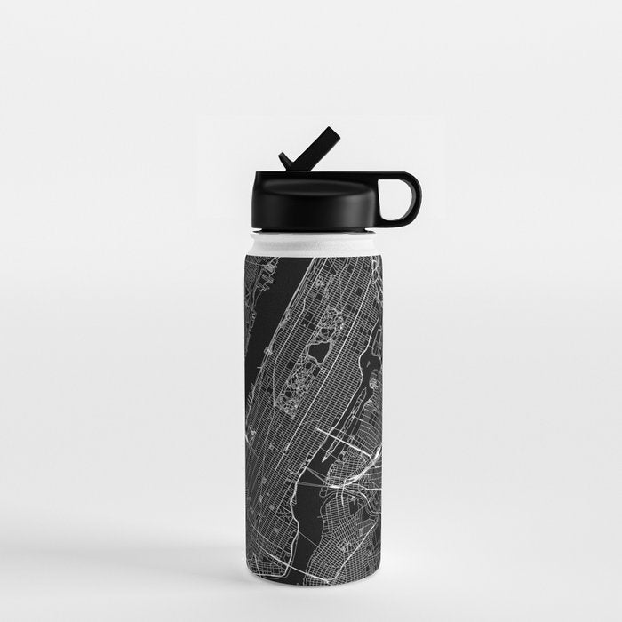 New York City Black Map Water Bottle
