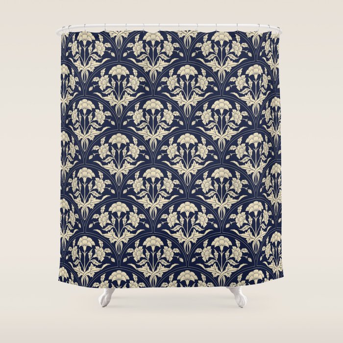 Victorian Botanicals Cornflower In Navy Blue Shower Curtain Gallery Image 1