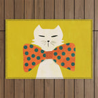 Cat with incredebly oversized humongous bowtie Outdoor Rug Gallery Image 1
