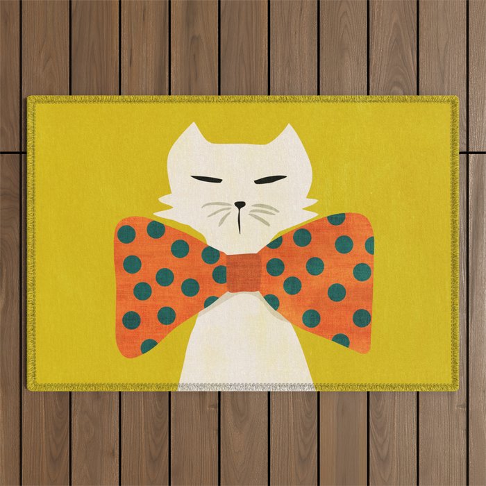 Cat with incredebly oversized humongous bowtie Outdoor Rug Gallery Image 1