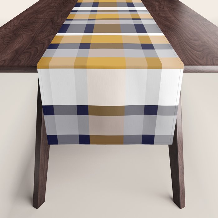 Modern Retro Plaid in Mustard Yellow, White, Navy Blue, and Grey Table Runner Gallery Image 1