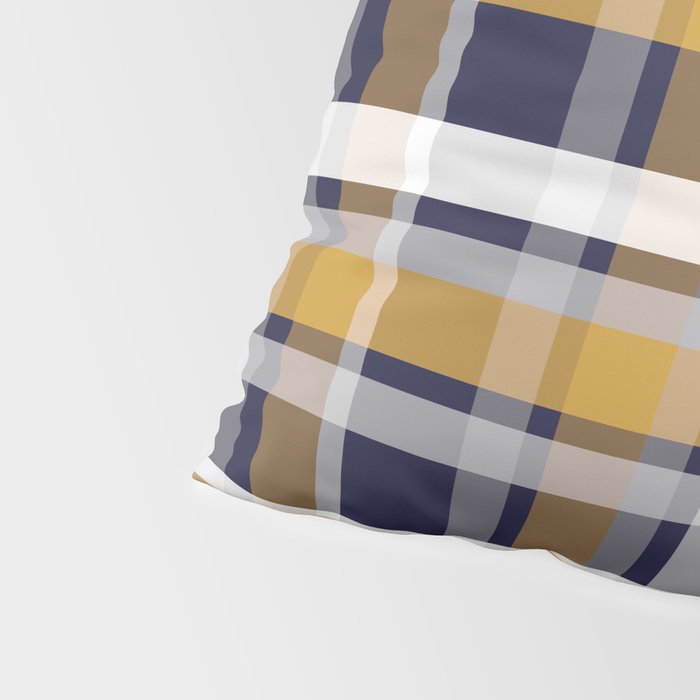 Modern Retro Plaid in Mustard Yellow, White, Navy Blue, and Grey Pillow Sham Gallery Image 4