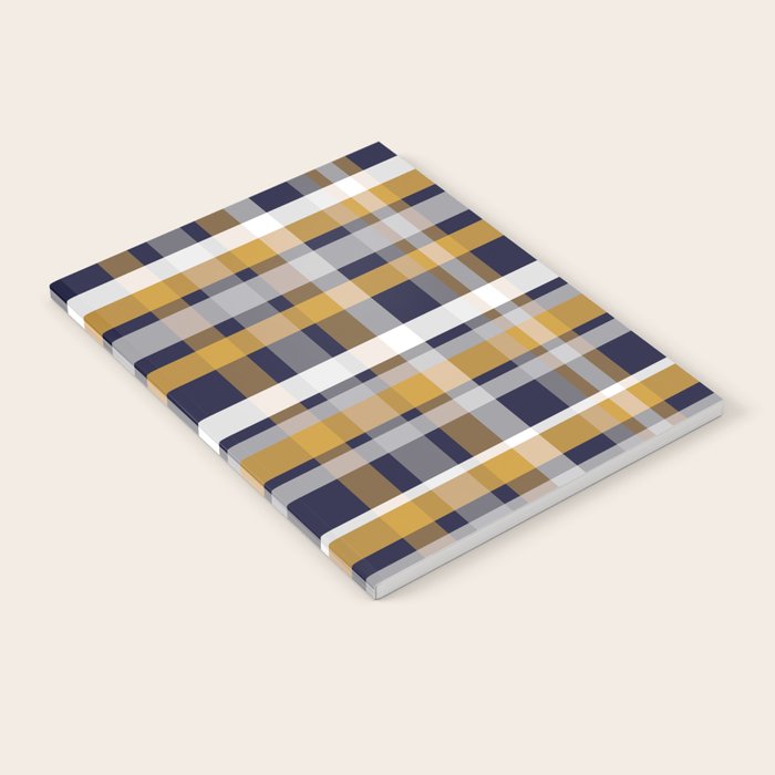 Modern Retro Plaid in Mustard Yellow, White, Navy Blue, and Grey Notebook Gallery Image 2