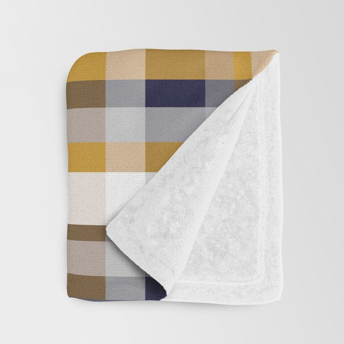 Modern Retro Plaid in Mustard Yellow, White, Navy Blue, and Grey Throw Blanket Gallery Image 3