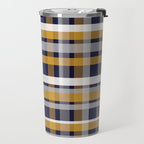 Modern Retro Plaid in Mustard Yellow, White, Navy Blue, and Grey Travel Mug Gallery Image 2