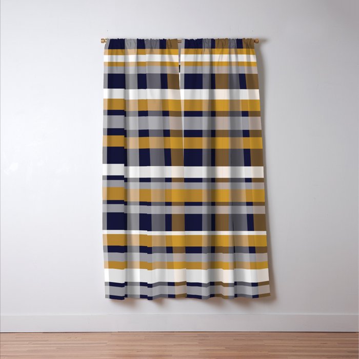 Modern Retro Plaid in Mustard Yellow, White, Navy Blue, and Grey Window Curtain Gallery Image 3