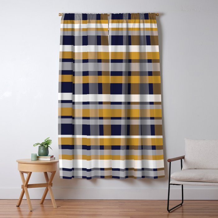 Modern Retro Plaid in Mustard Yellow, White, Navy Blue, and Grey Window Curtain Gallery Image 5