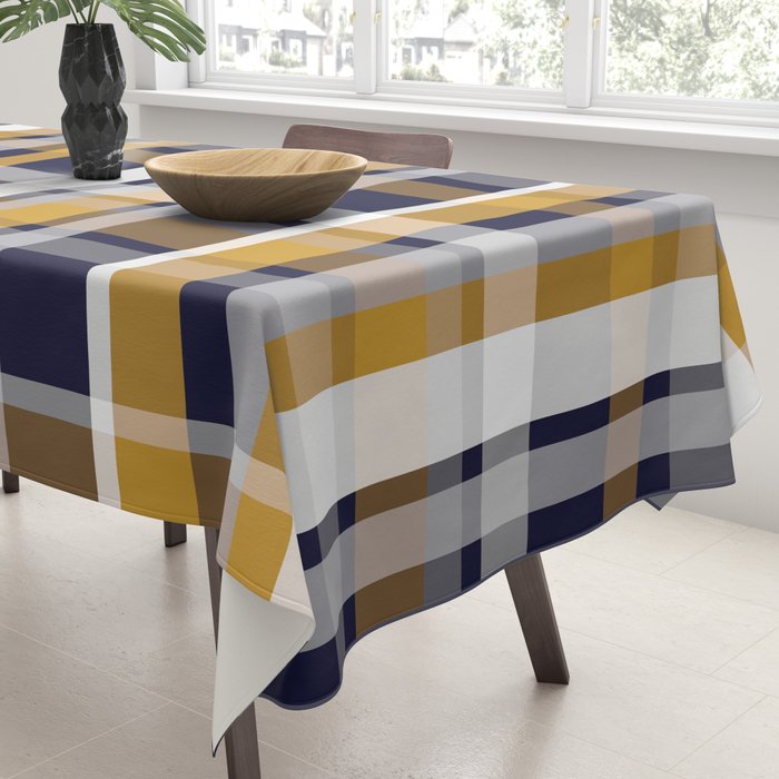 Modern Retro Plaid in Mustard Yellow, White, Navy Blue, and Grey Tablecloth Gallery Image 3