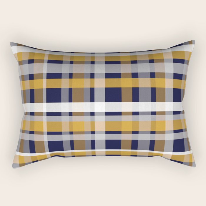 Modern Retro Plaid in Mustard Yellow, White, Navy Blue, and Grey Rectangular Pillow Gallery Image 1