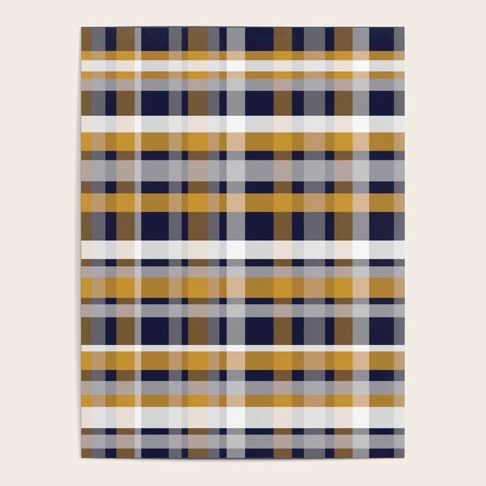 Modern Retro Plaid in Mustard Yellow, White, Navy Blue, and Grey Poster Gallery Image 1