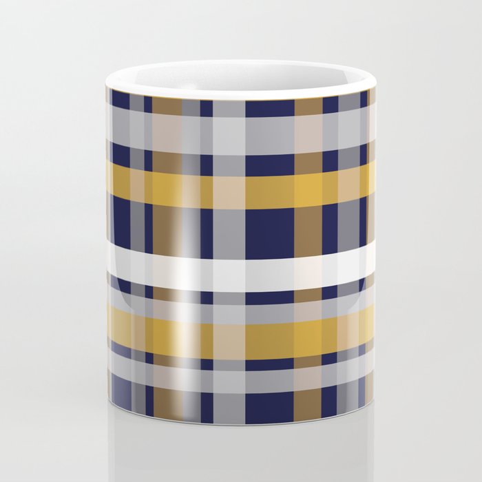 Modern Retro Plaid in Mustard Yellow, White, Navy Blue, and Grey Coffee Mug Gallery Image 4