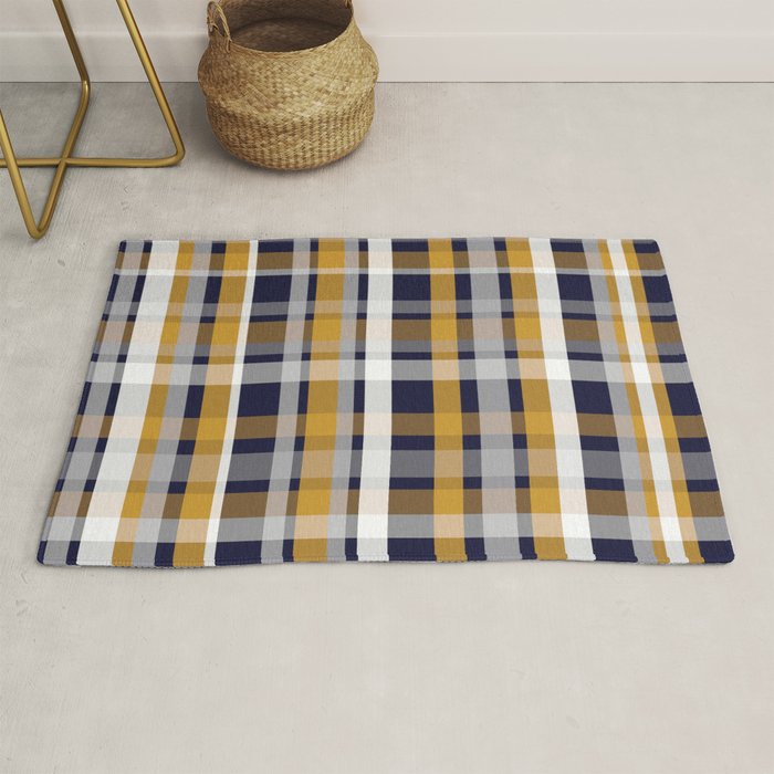 Modern Retro Plaid in Mustard Yellow, White, Navy Blue, and Grey Rug Gallery Image 1