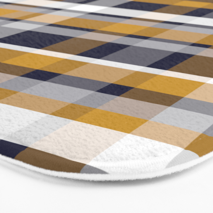 Modern Retro Plaid in Mustard Yellow, White, Navy Blue, and Grey Bath Mat Gallery Image 3