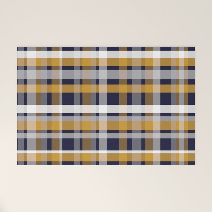 Modern Retro Plaid in Mustard Yellow, White, Navy Blue, and Grey Welcome Mat Gallery Image 1
