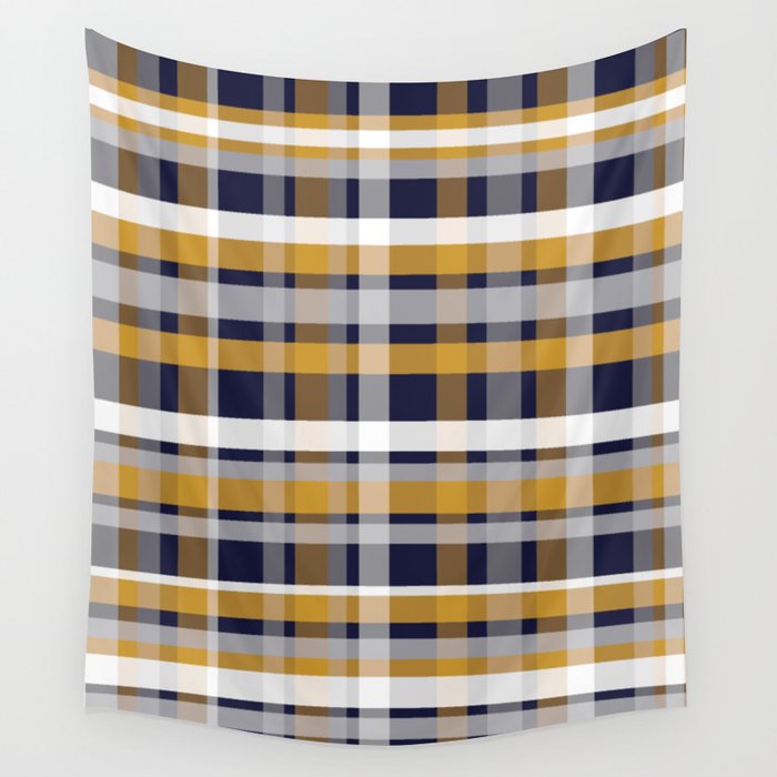 Modern Retro Plaid in Mustard Yellow, White, Navy Blue, and Grey Wall Tapestry Gallery Image 4