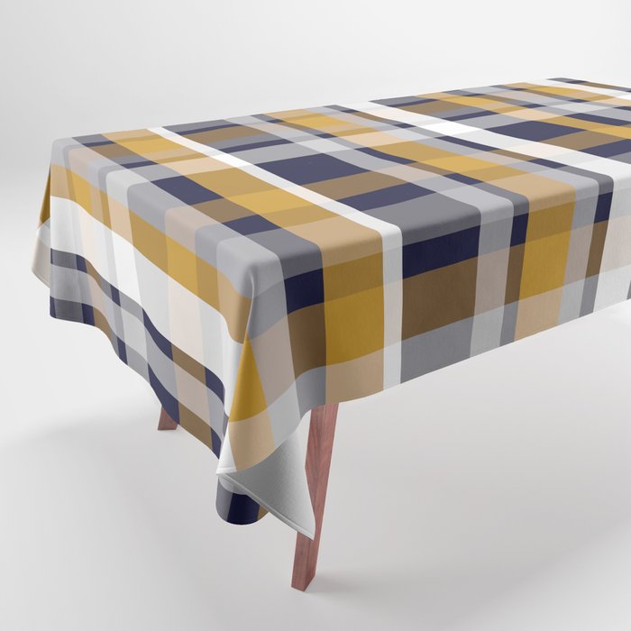 Modern Retro Plaid in Mustard Yellow, White, Navy Blue, and Grey Tablecloth Gallery Image 1