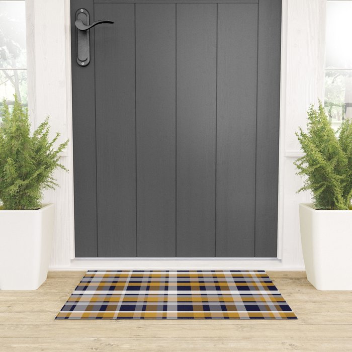 Modern Retro Plaid in Mustard Yellow, White, Navy Blue, and Grey Welcome Mat Gallery Image 3