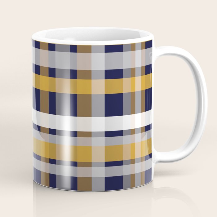 Modern Retro Plaid in Mustard Yellow, White, Navy Blue, and Grey Coffee Mug Gallery Image 1