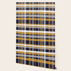 Modern Retro Plaid in Mustard Yellow, White, Navy Blue, and Grey Wallpaper Gallery Image 2