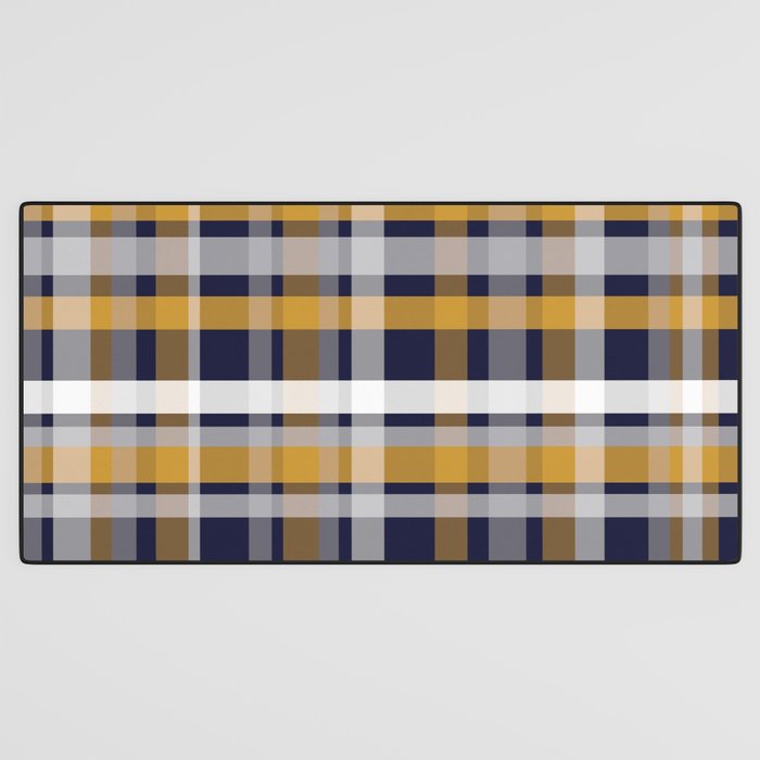 Modern Retro Plaid in Mustard Yellow, White, Navy Blue, and Grey Desk Mat Gallery Image 3