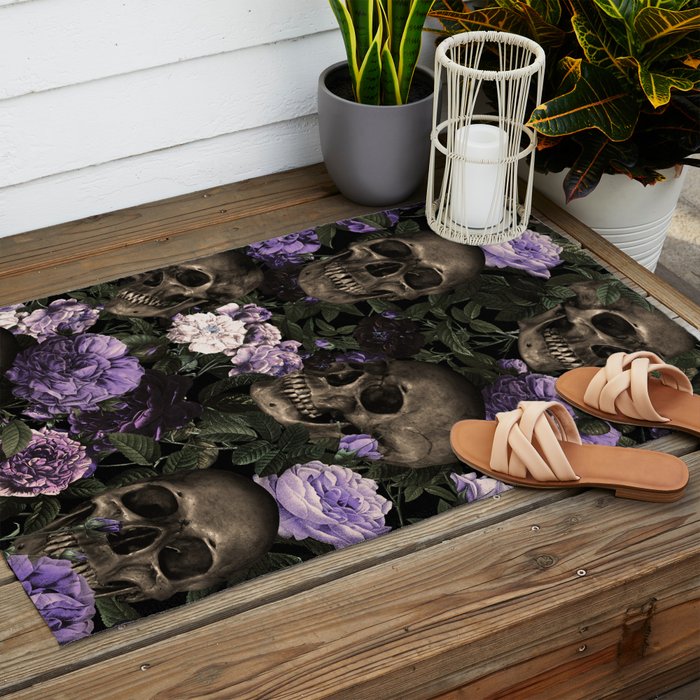 Skull and Rose Garden Outdoor Rug Gallery Image 2