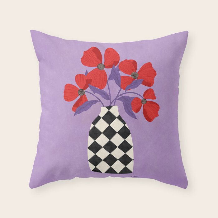 Poppies and vase of squares and diamonds Throw Pillow Gallery Image 6