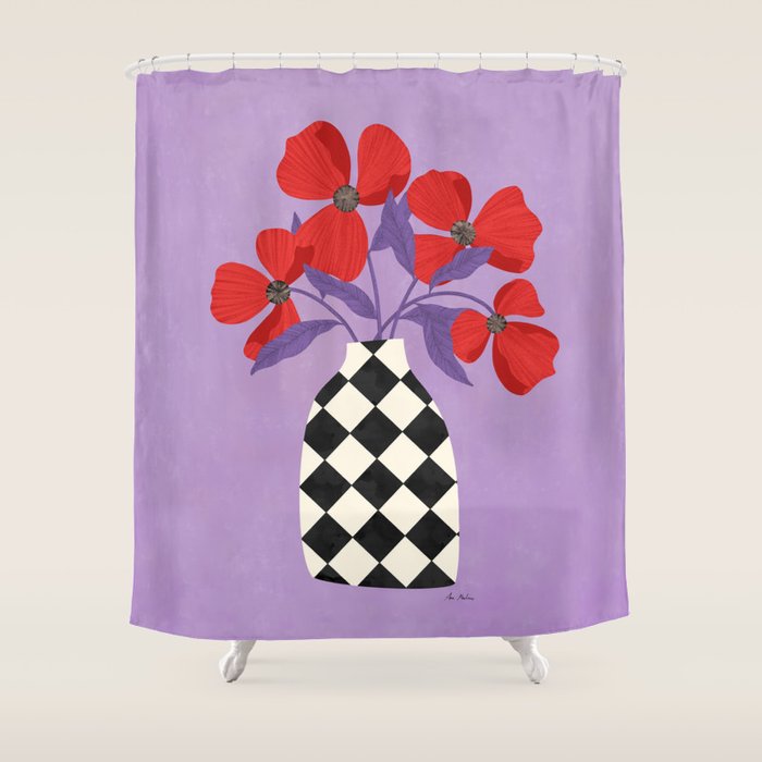 Poppies and vase of squares and diamonds Shower Curtain Gallery Image 1