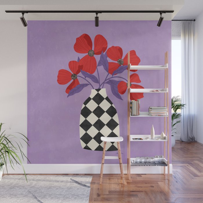 Poppies and vase of squares and diamonds Wall Mural Gallery Image 1