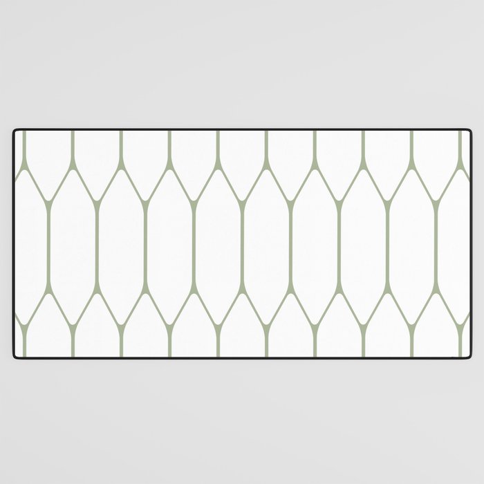 Long Honeycomb Minimalist Geometric Pattern in Sage Green and White Desk Mat Gallery Image 3