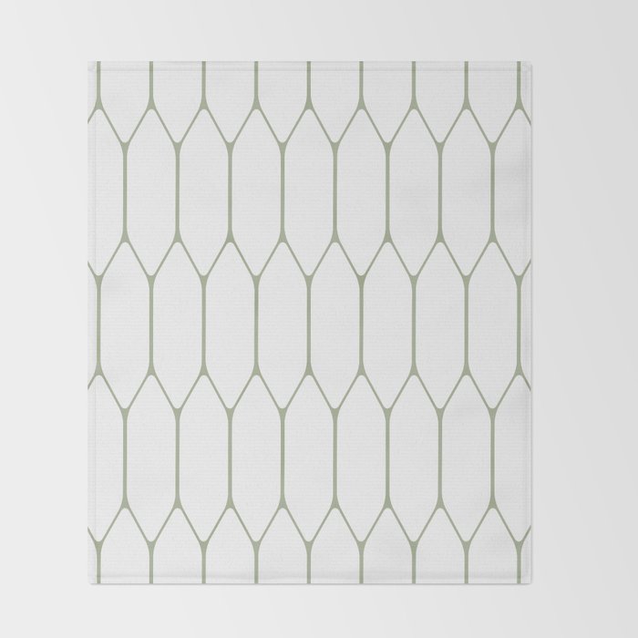 Long Honeycomb Minimalist Geometric Pattern in Sage Green and White Throw Blanket Gallery Image 2