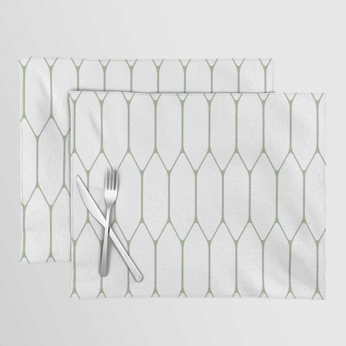 Long Honeycomb Minimalist Geometric Pattern in Sage Green and White Placemat Gallery Image 1