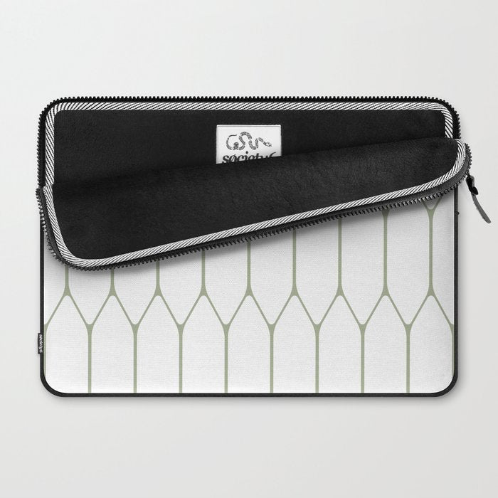 Long Honeycomb Minimalist Geometric Pattern in Sage Green and White Laptop Sleeve Gallery Image 2