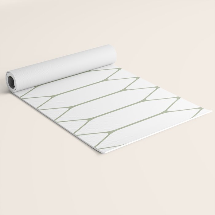 Long Honeycomb Minimalist Geometric Pattern in Sage Green and White Yoga Mat Gallery Image 2