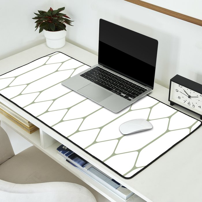 Long Honeycomb Minimalist Geometric Pattern in Sage Green and White Desk Mat Gallery Image 2