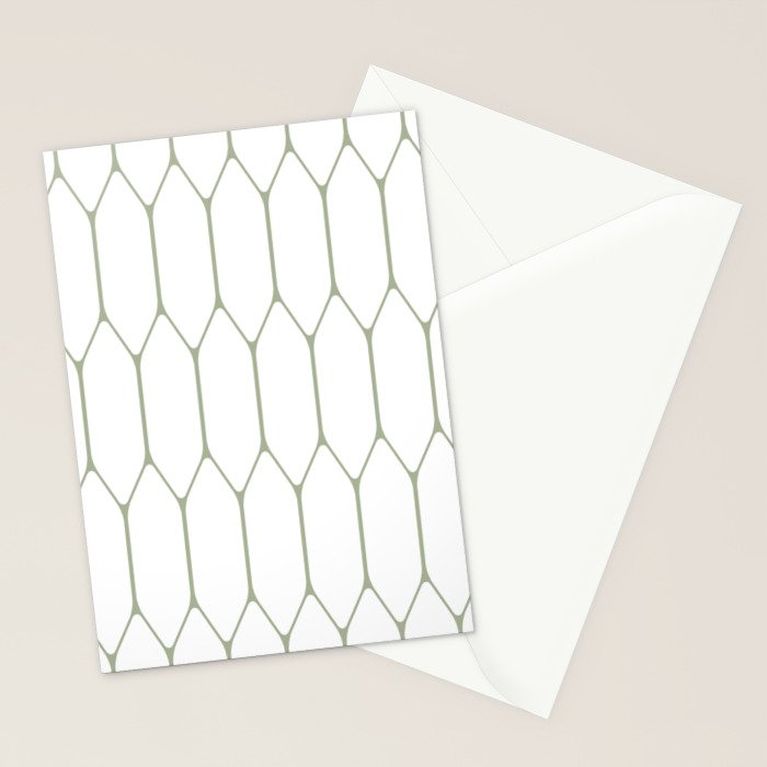 Long Honeycomb Minimalist Geometric Pattern in Sage Green and White Stationery Card Gallery Image 2