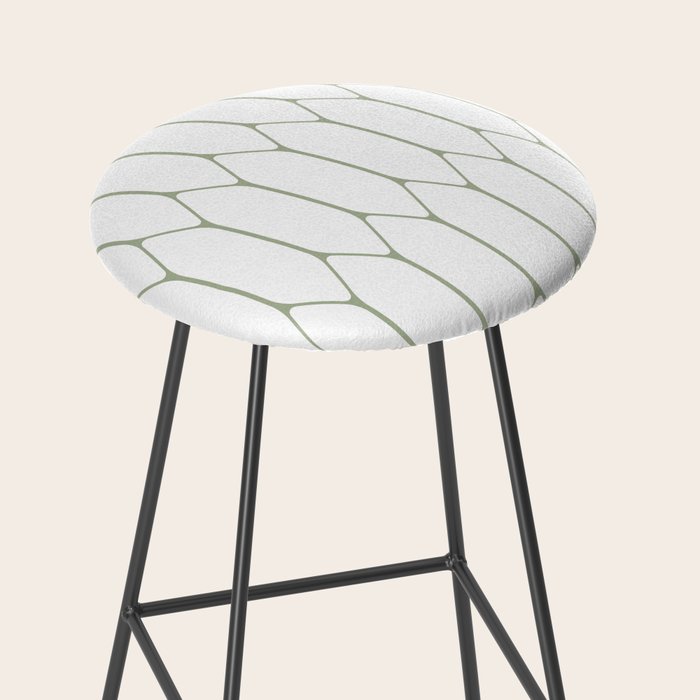 Long Honeycomb Minimalist Geometric Pattern in Sage Green and White Stool Gallery Image 2