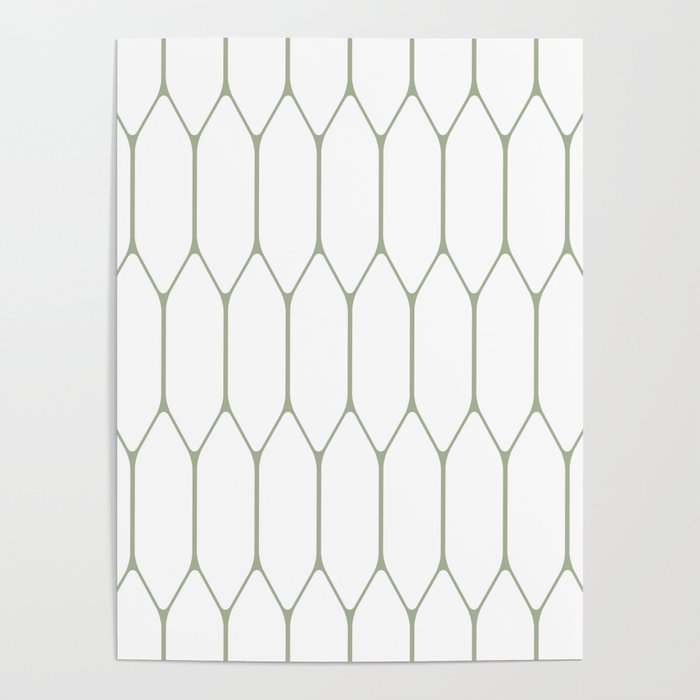 Long Honeycomb Minimalist Geometric Pattern in Sage Green and White Poster Gallery Image 1